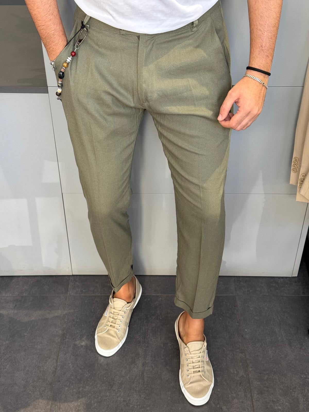 PANTALONE IN LINO DOPPIO BOTTONE